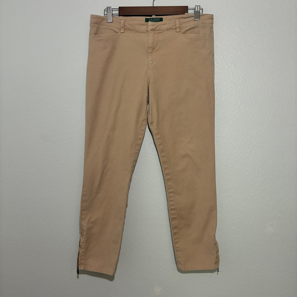 Lauren Ralph Lauren Petite Tan Khaki Ankle Pants with Zipper Hems Size 10P